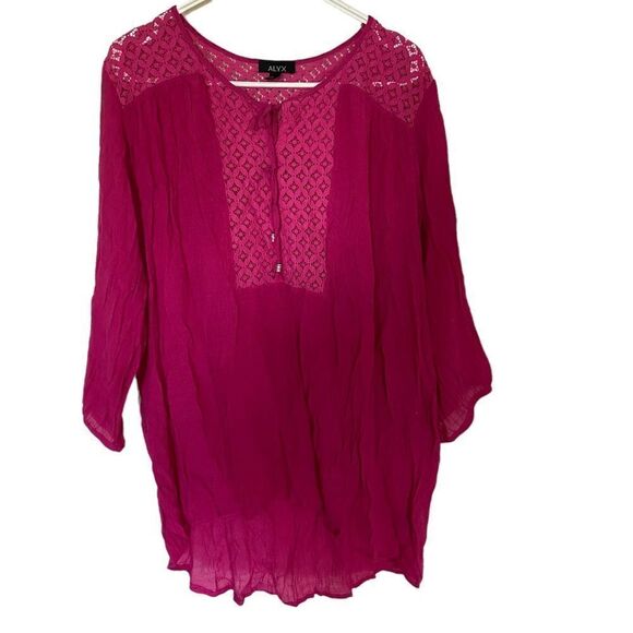 Alyx long sleeve lace tie front plus size 3xL pink - Picture 1 of 7
